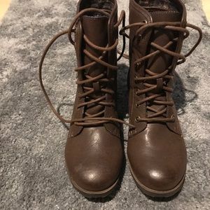 Nine West Brown Speedyol1 Leather Combat Boots
